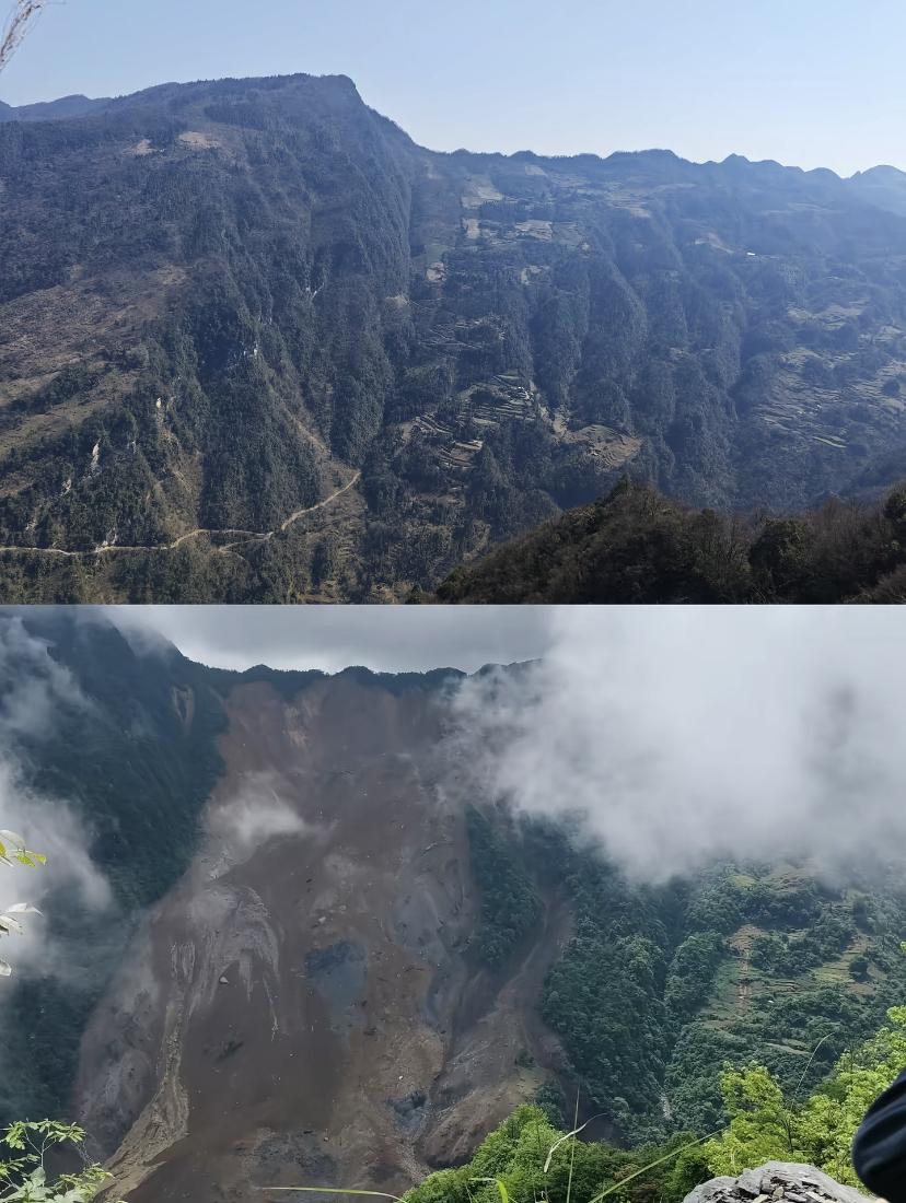 湖南常德石门县南北镇金河村受灾前后对比！一个巨大的山体滑坡，将以前存在的村庄