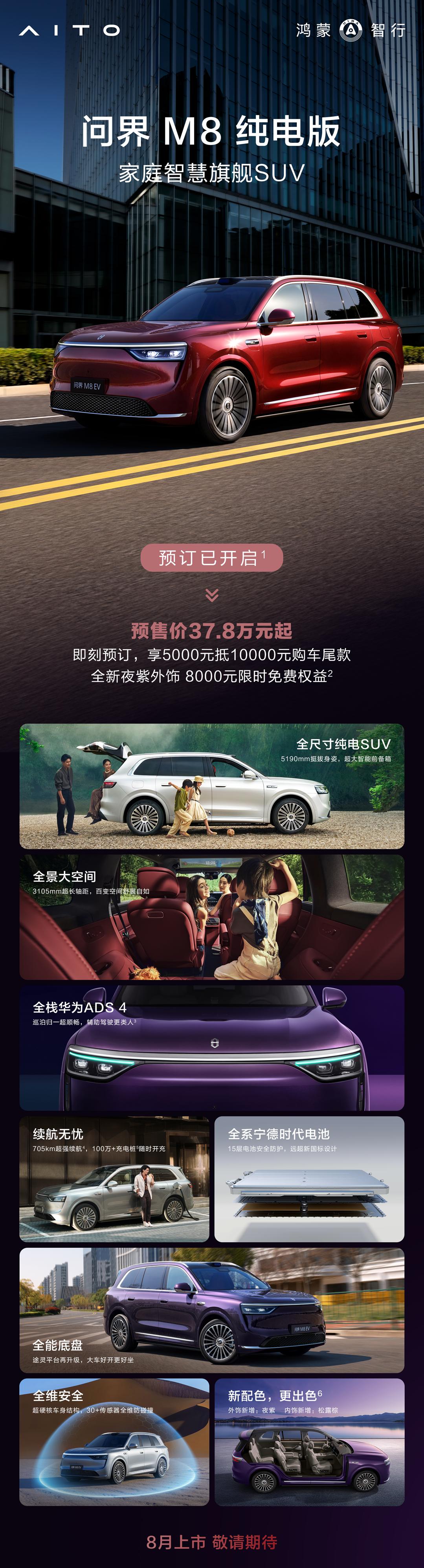 705km续航+七合一电机！问界M8纯电版这次要卷死谁？7月25日，问界M8纯