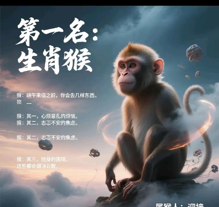 第一名：生肖猴端午前，这些统统离你而去！猴：一去心烦意乱的烦恼猴：二去忐忑