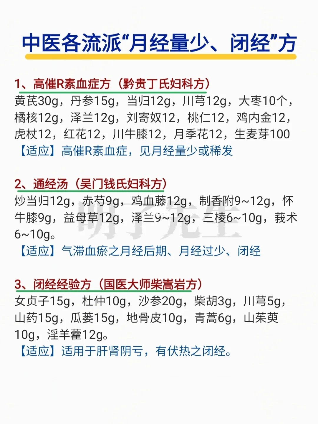 中医各流派“月经量少、闭经”经验方