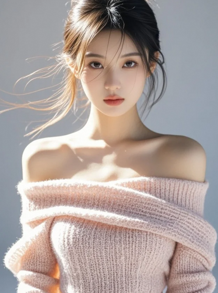 她穿着毛衣裙站在阳光下，是不是也让你移不开眼？