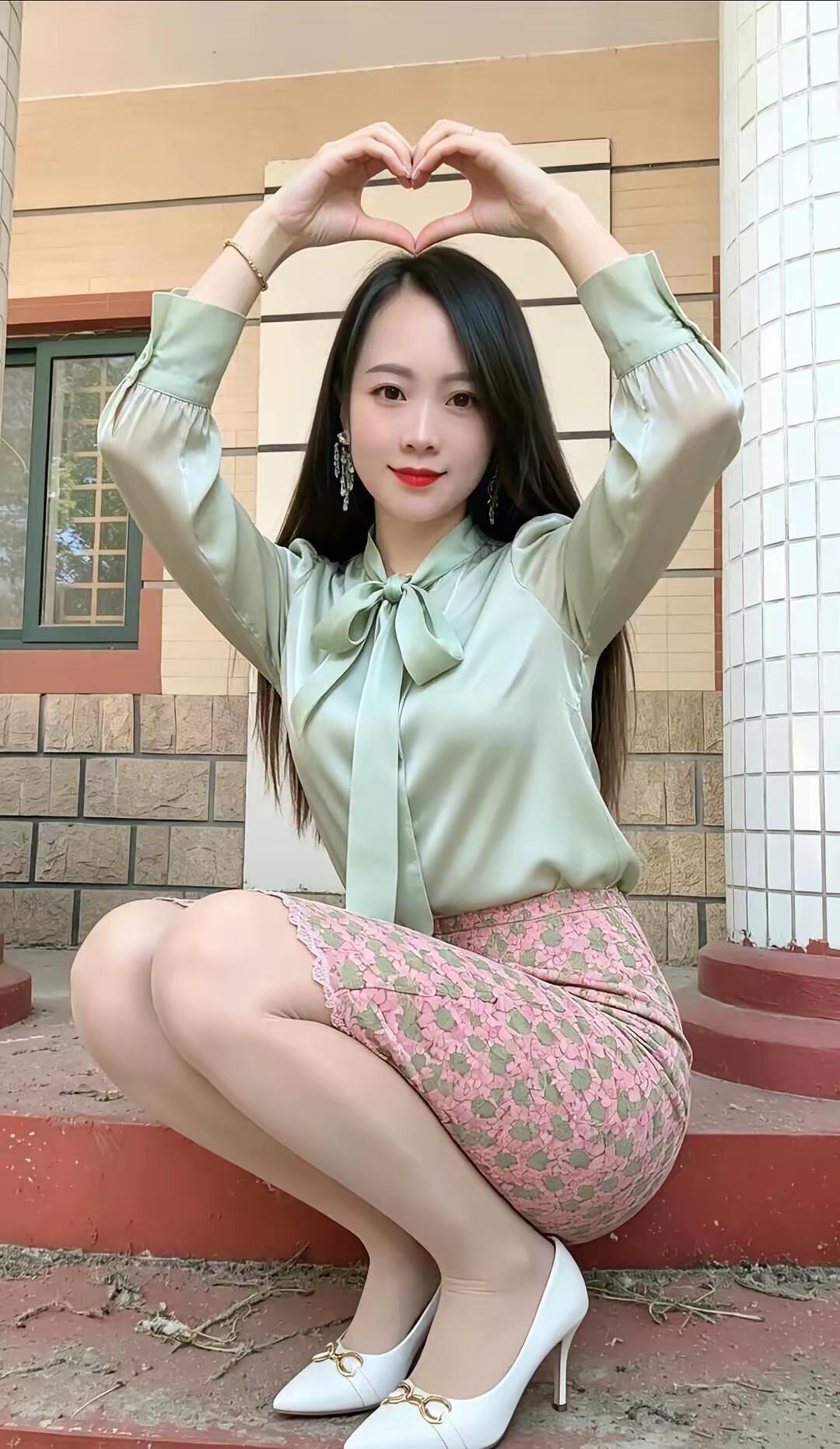 元气满满的一天，从爱心手势开始！💖✨女生怎么穿搭会看上去很优雅美少女与美景分