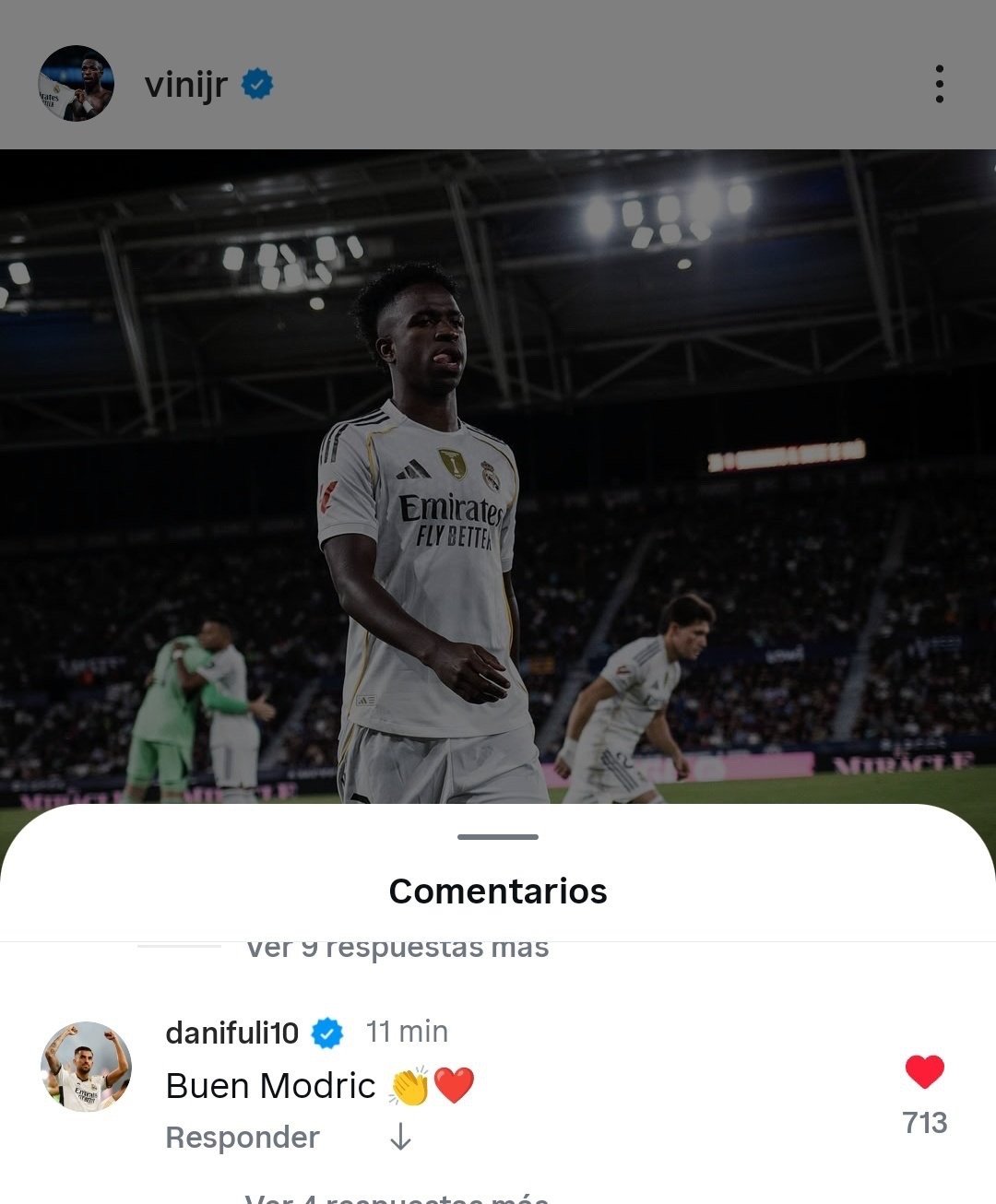 塞瓦略斯给Vini留言：好棒啊莫德里奇👏🏻❤️halamadrid​​​