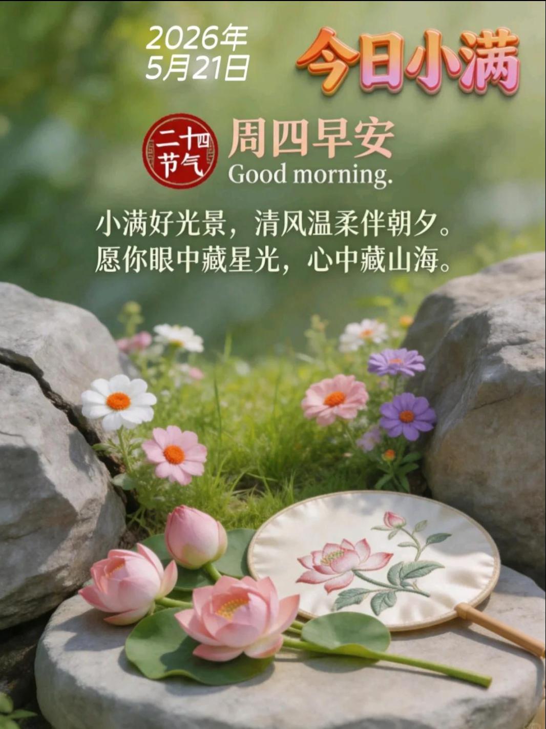 🌞今日小满2026年5月21日，农历四月初五，星期四，我们迎来了小满节气。小