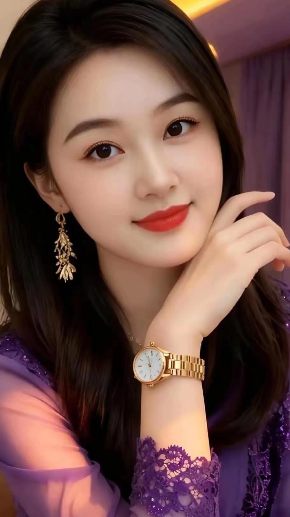 紫衣美人，金表映红妆。