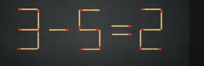 用火柴棒拼出了“3-5=2”，这显然不对呀！现在规则是**仅移动1根火柴