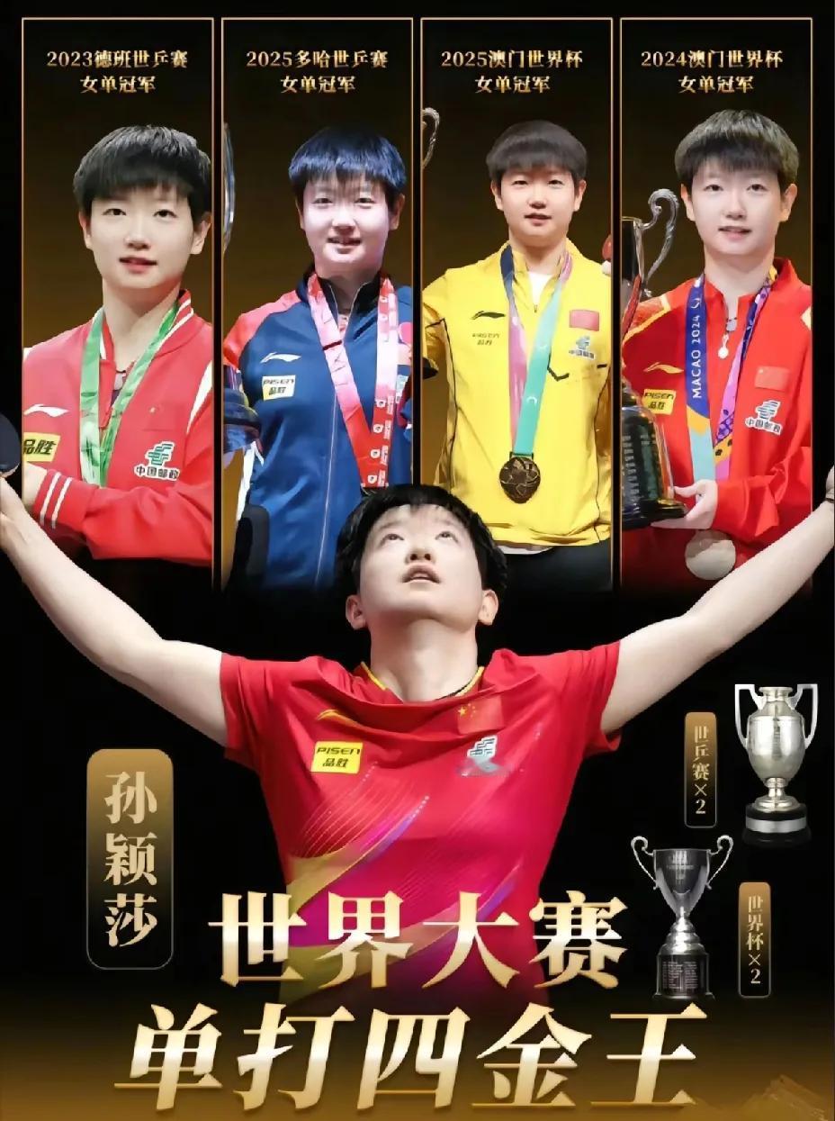 太稀罕这张图片了，世界大赛单打四金王。谁能想到这个萌萌的女孩，能量竟然这么