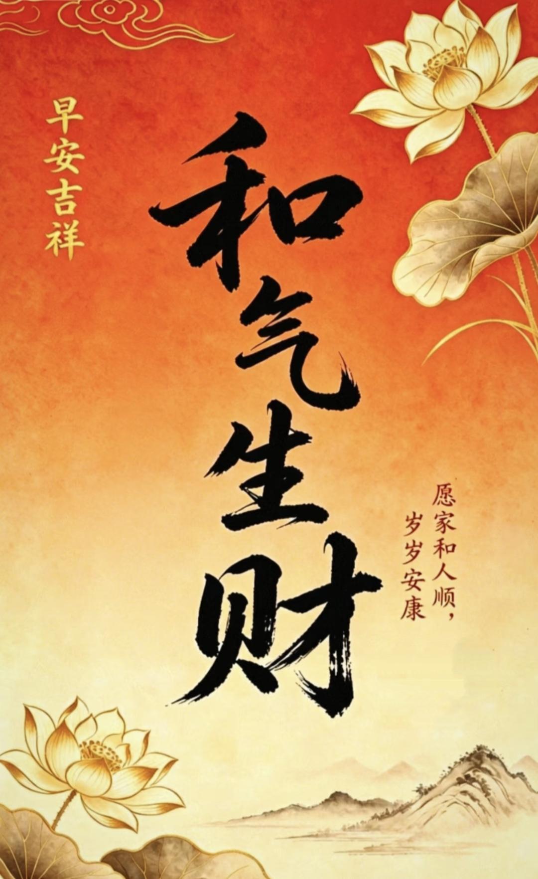 早安吉祥！和气生财好运来，家和人顺岁岁安。愿这份红火祝福，让你生活甜甜蜜蜜，日子