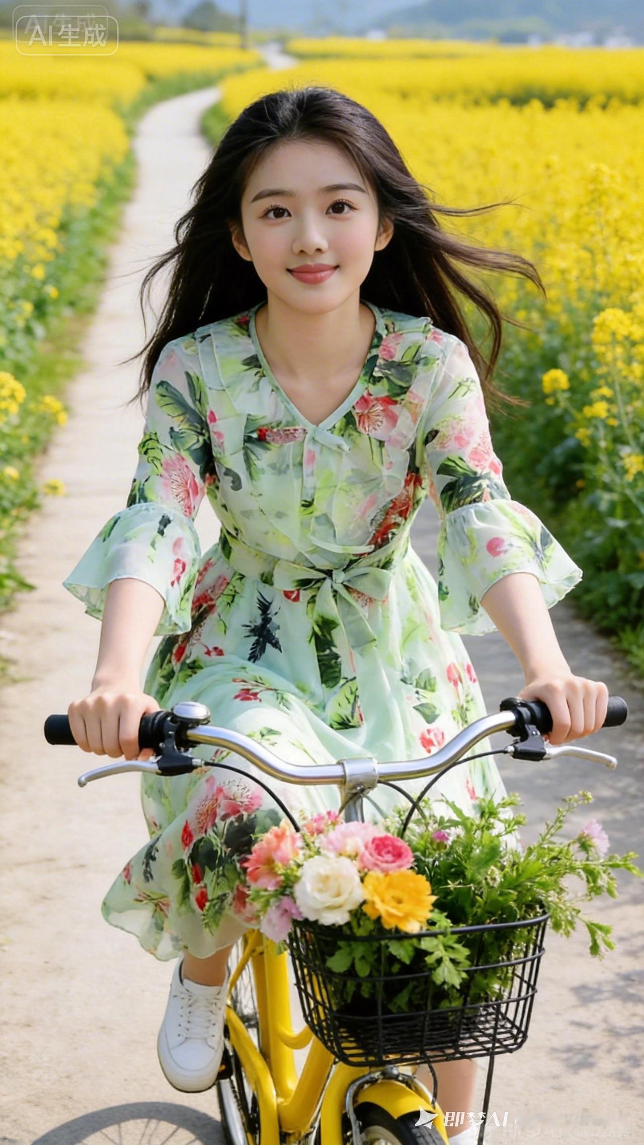 少女心满满，花海中骑单车，感受春日美好！🌸🚴‍♀️