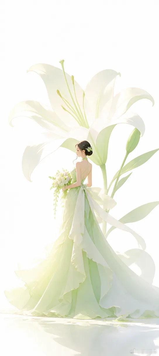 精致优雅花中美人插画壁纸