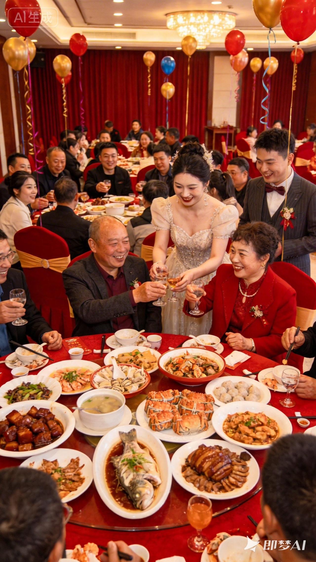 喜宴中午参加了一对新人的喜宴，临近中午，亲朋好友陆续入场，新郎父母盛装在大门内