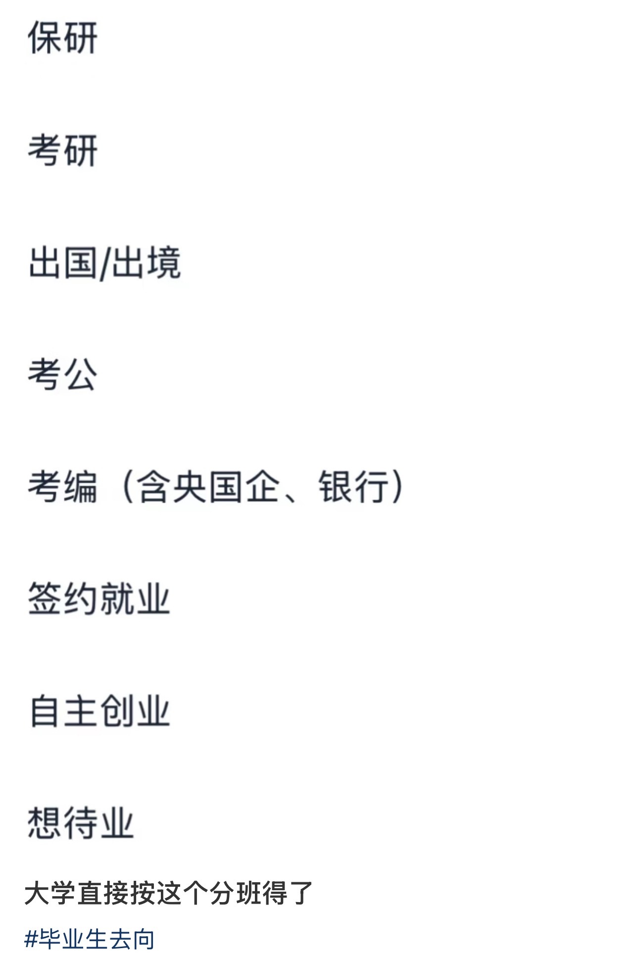 大学直接按毕业去向分班得了​​​