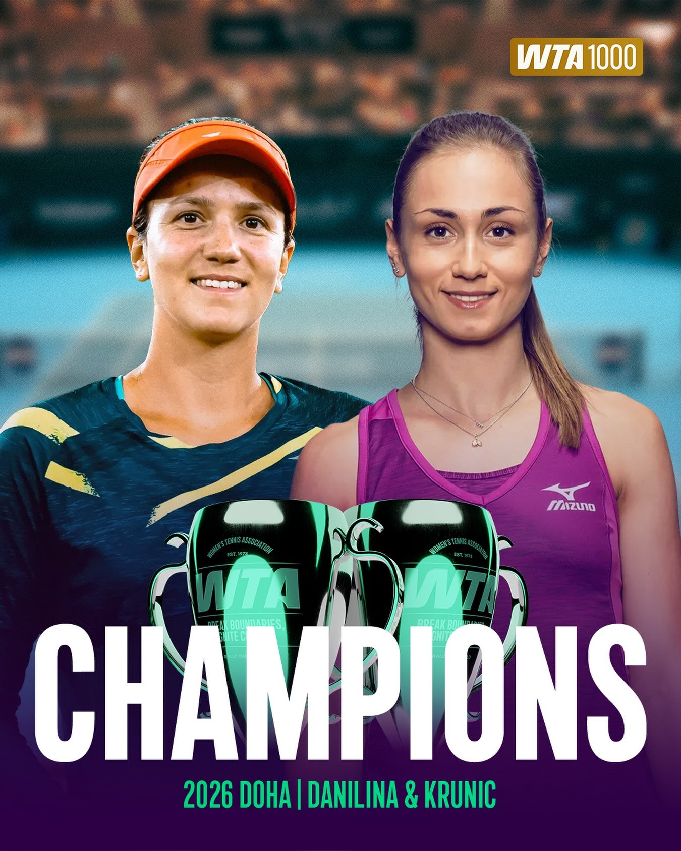 达尼丽娜/克鲁尼奇多哈捧杯🏆WTA1000多哈站双打决赛，4号种子达尼丽娜/克