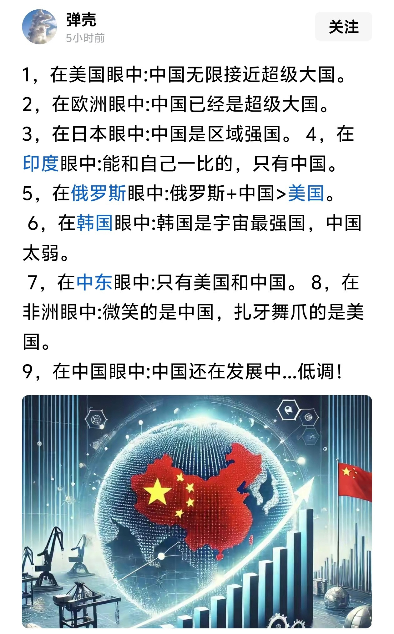 不同国家眼里的中国，感觉总结的挺精准的。