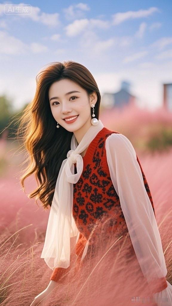 温柔笑颜，自然风光中的甜美少女