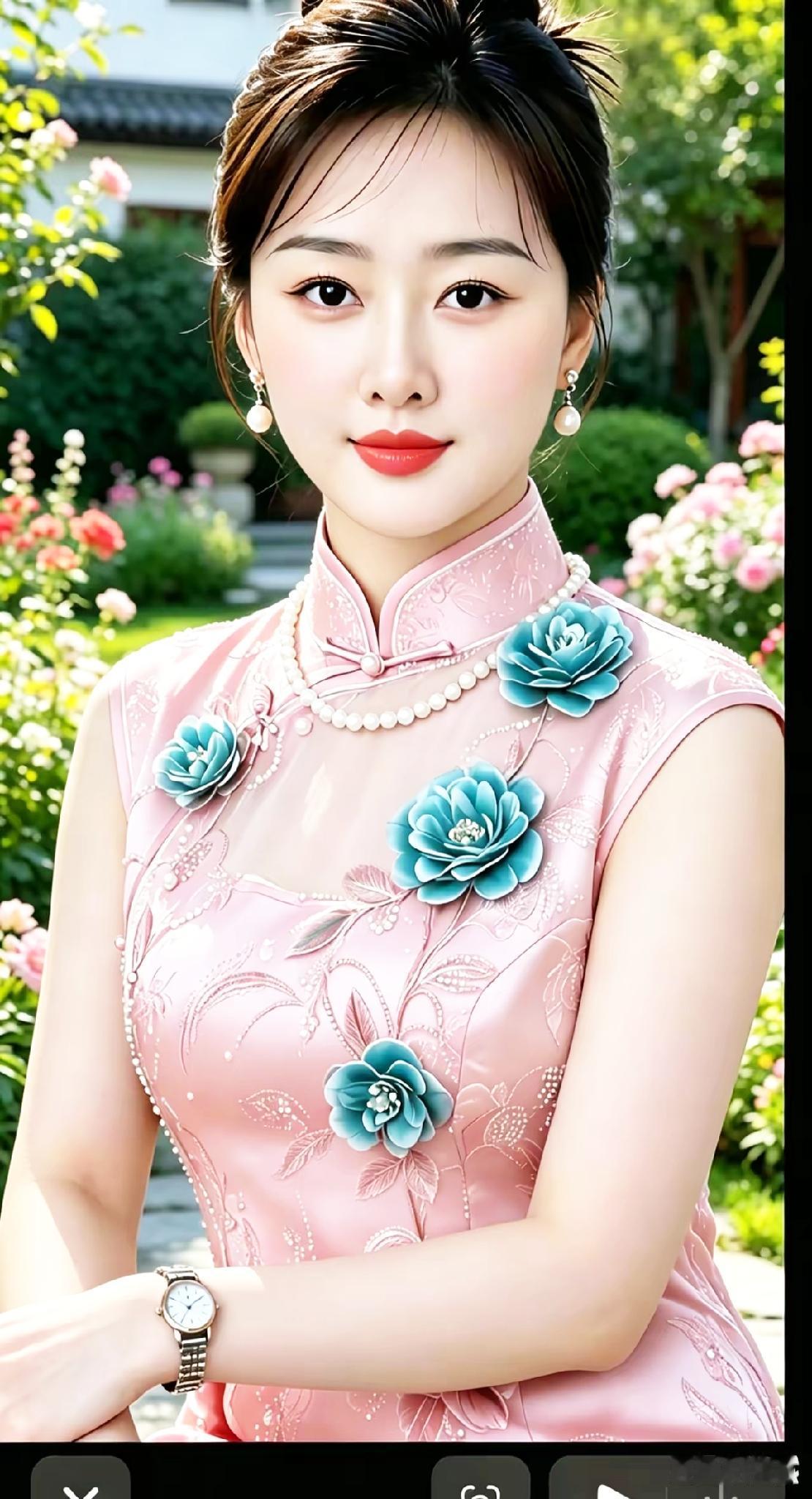 优雅旗袍照，花海中的东方美人
