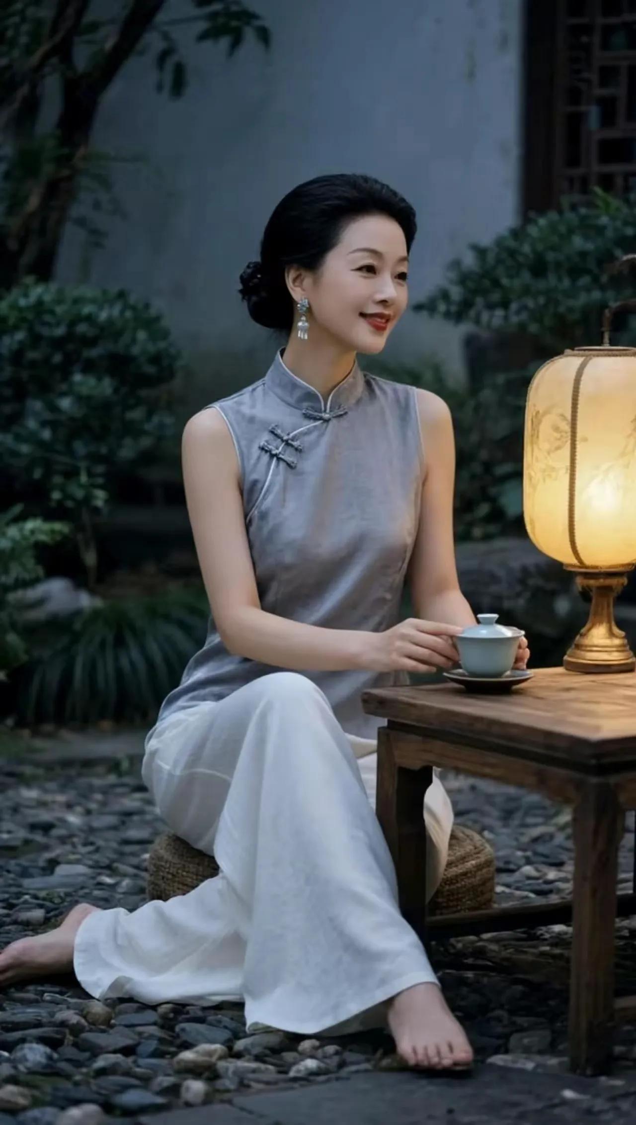 静坐庭院，细品茶香，岁月静好。