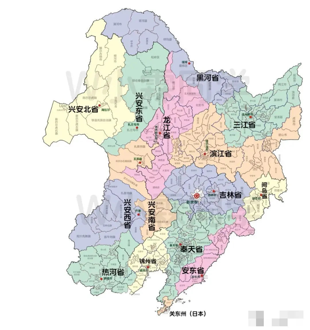 伪满洲国区域地形，各有特点