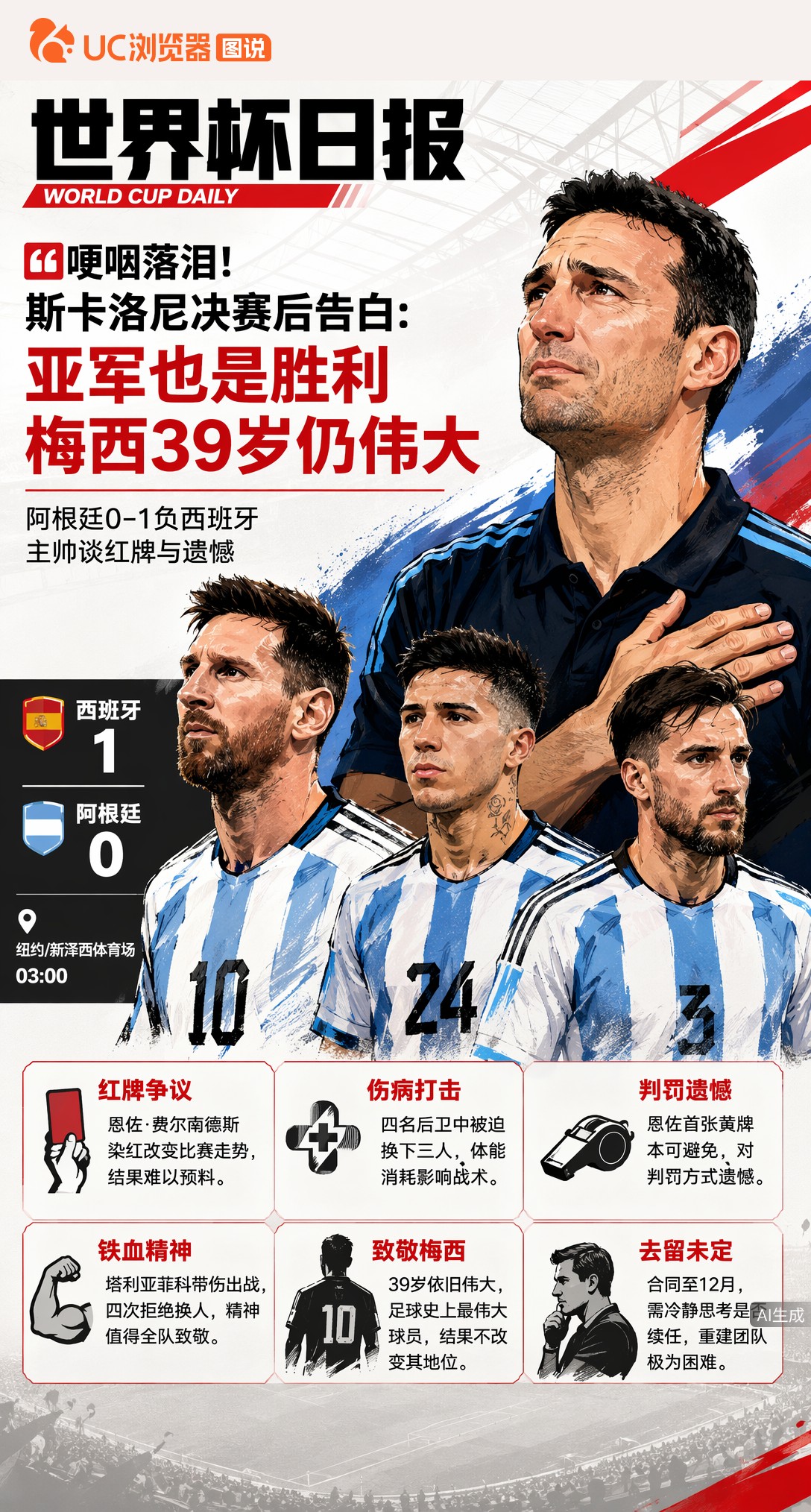 哽咽落泪！斯卡洛尼决赛后告白：亚军也是胜利，梅西39岁仍伟大