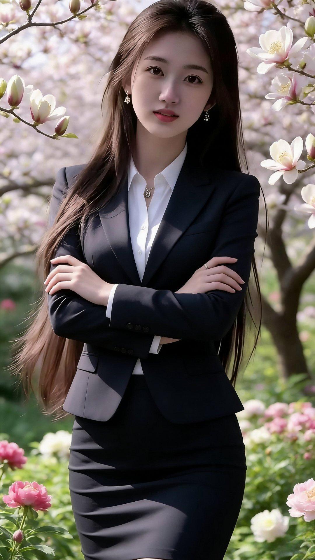 优雅职场风，花海中的时尚女王🌸💼