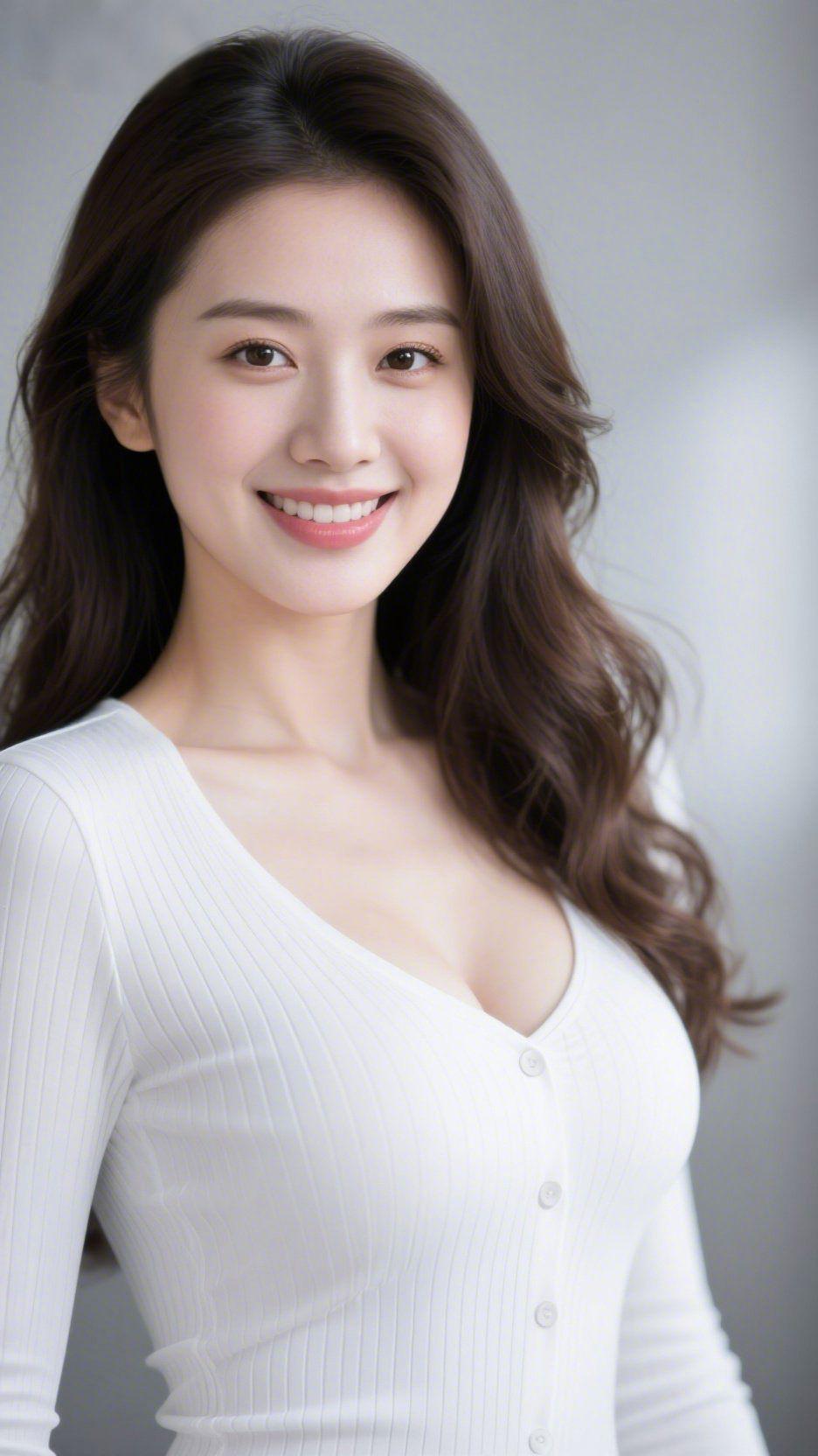 白衫浅笑漾温柔浅灰色背景铺展着简约的静谧，一件白色竖纹针织衫，将温柔揉进了