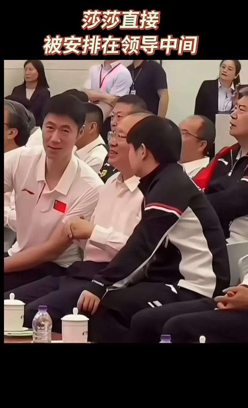 “莎莎被安排在领导中间，第一次见新领导正面看莎莎还有点交流[捂脸哭]〈莎局
