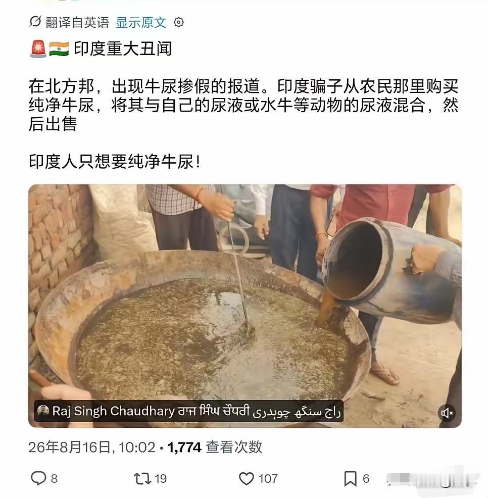 属实魔幻！印度牛尿居然都出现造假掺假了！真是万万没想到，牛尿这种东西都有制