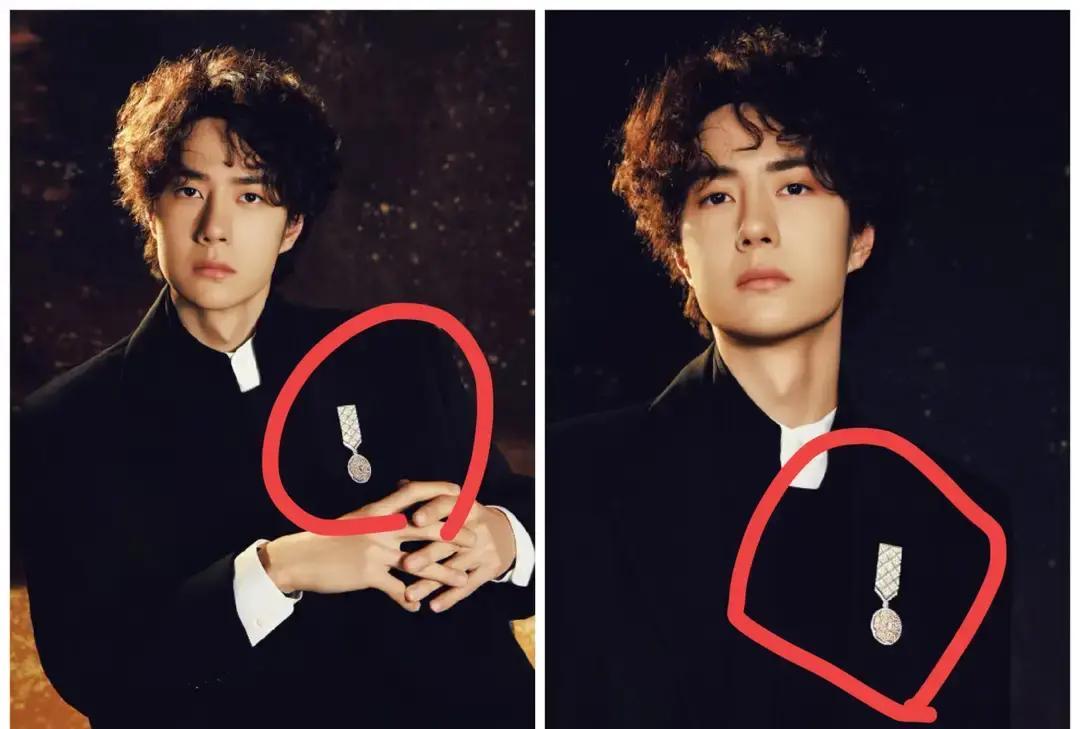 王一博戴香奈儿臻品珠宝胸针出席活动，镜头拉近一看，那枚山茶花胸针居然镶满钻石，闪