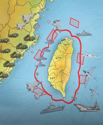 中国现在围岛，已经跟台湾没有关系了！大陆把台湾当做一个诱饵，只要老美敢出动航母或