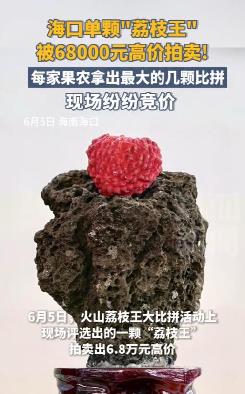 “有钱任性！”6月5日，海南海口，一颗荔枝卖出了68000元的高价，被现场一男子