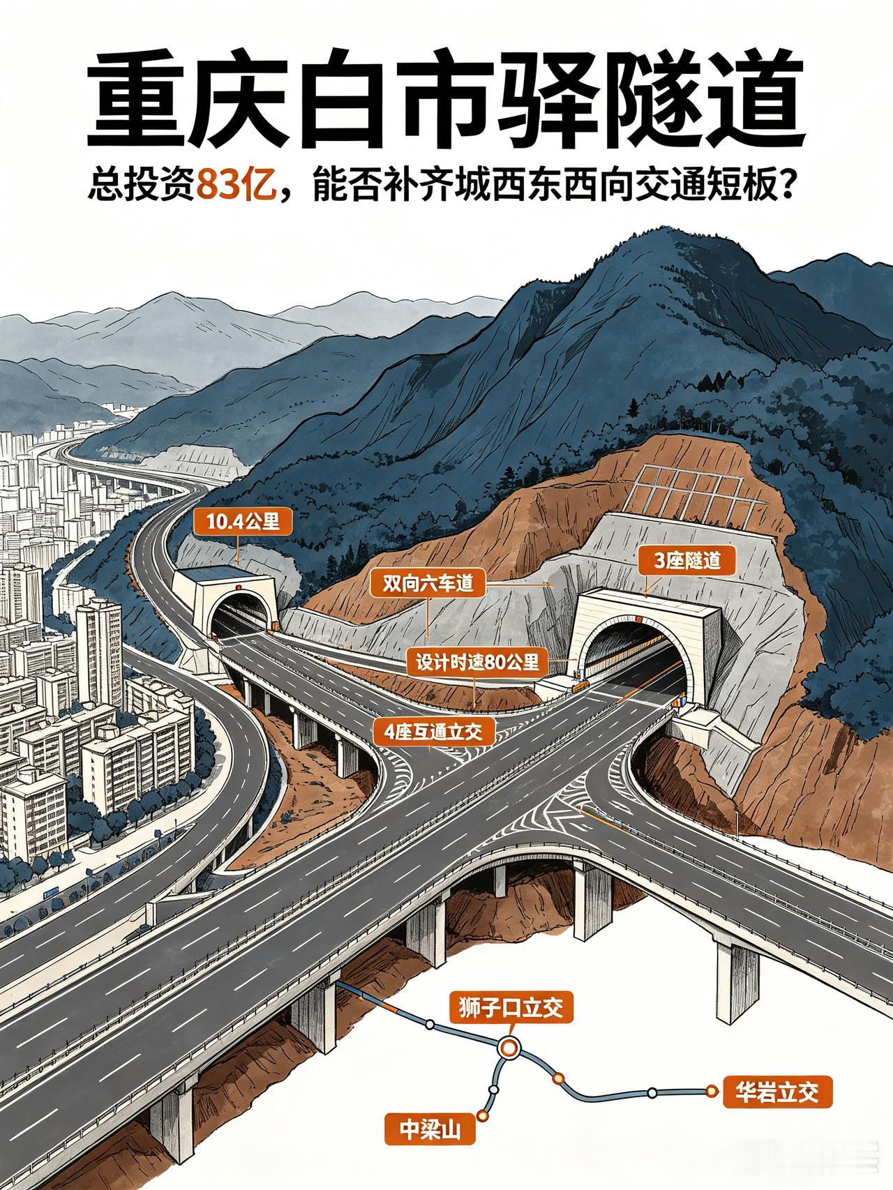 总投资83亿！重庆白市驿隧道，能否补齐城西东西向交通最大短板？我长期在关注重庆