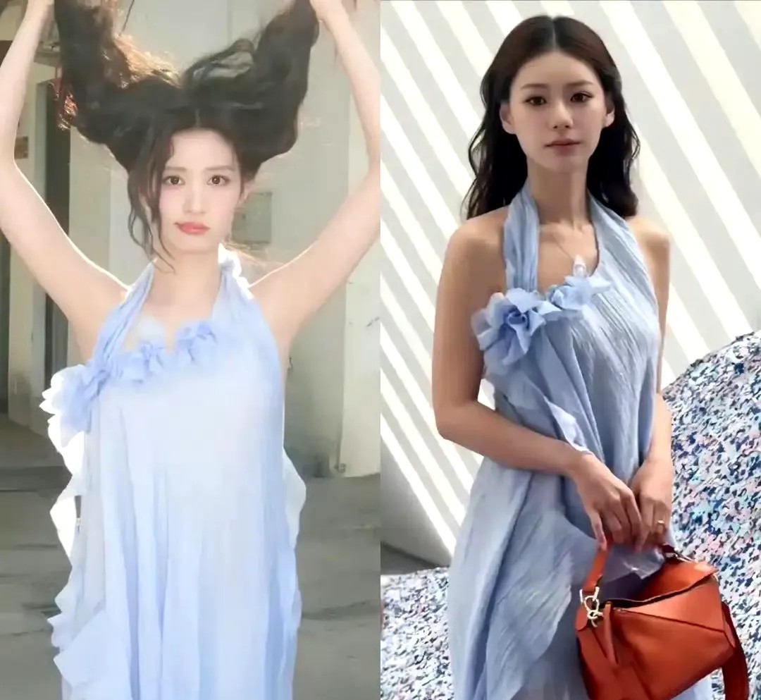 汪小菲老婆马筱梅和王楚然穿同款蓝色礼服，一个楚楚动人，一个犹如精灵！你喜欢谁？