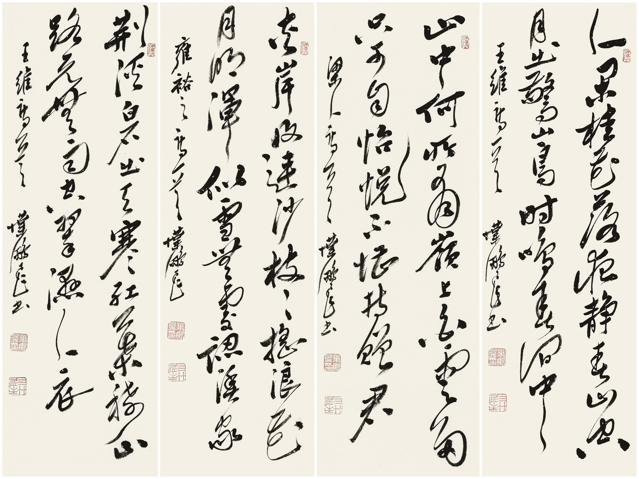 空灵禅意的笔墨诠释作品深得王维“诗佛”之禅意，以虚静之心运笔，线条简净而气韵生动