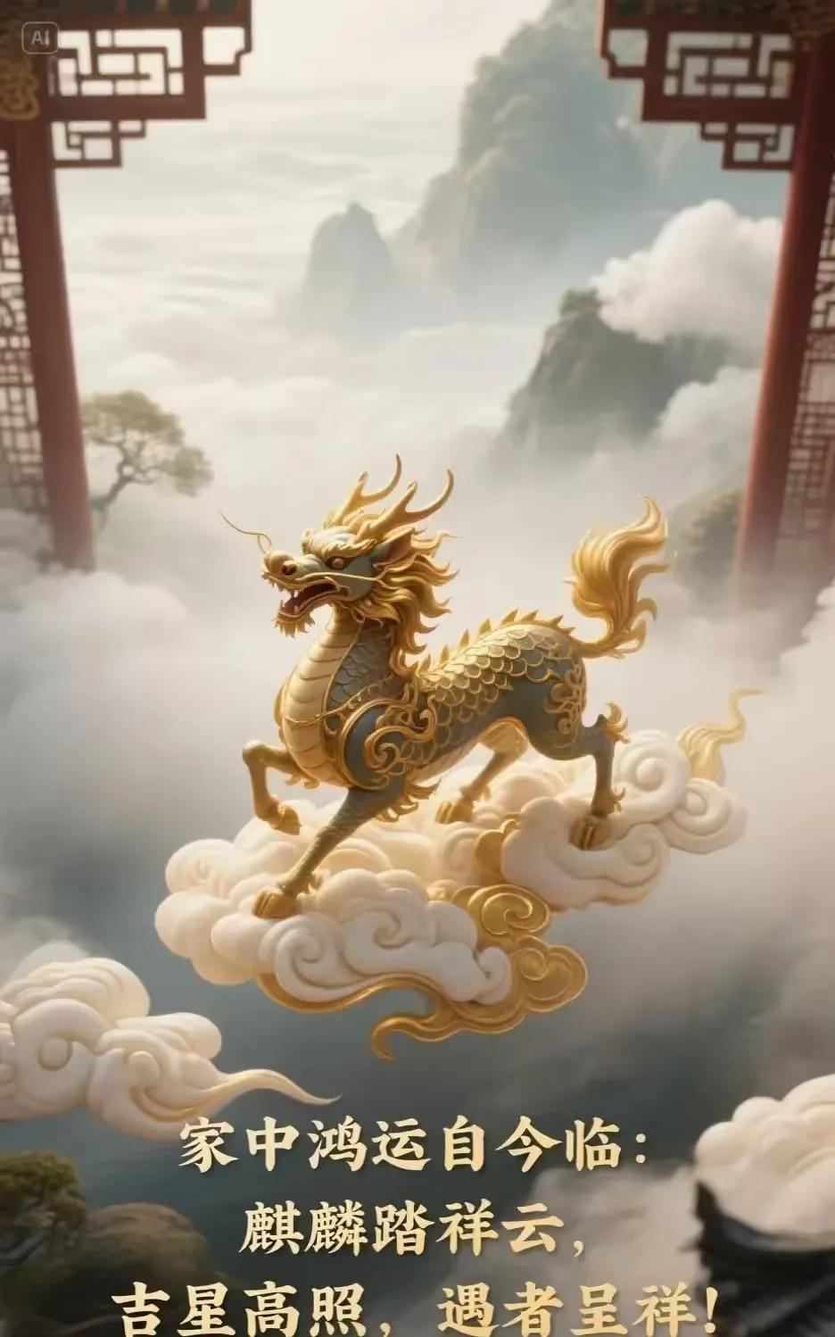 麒麟送祝福好运自然来今年发大财