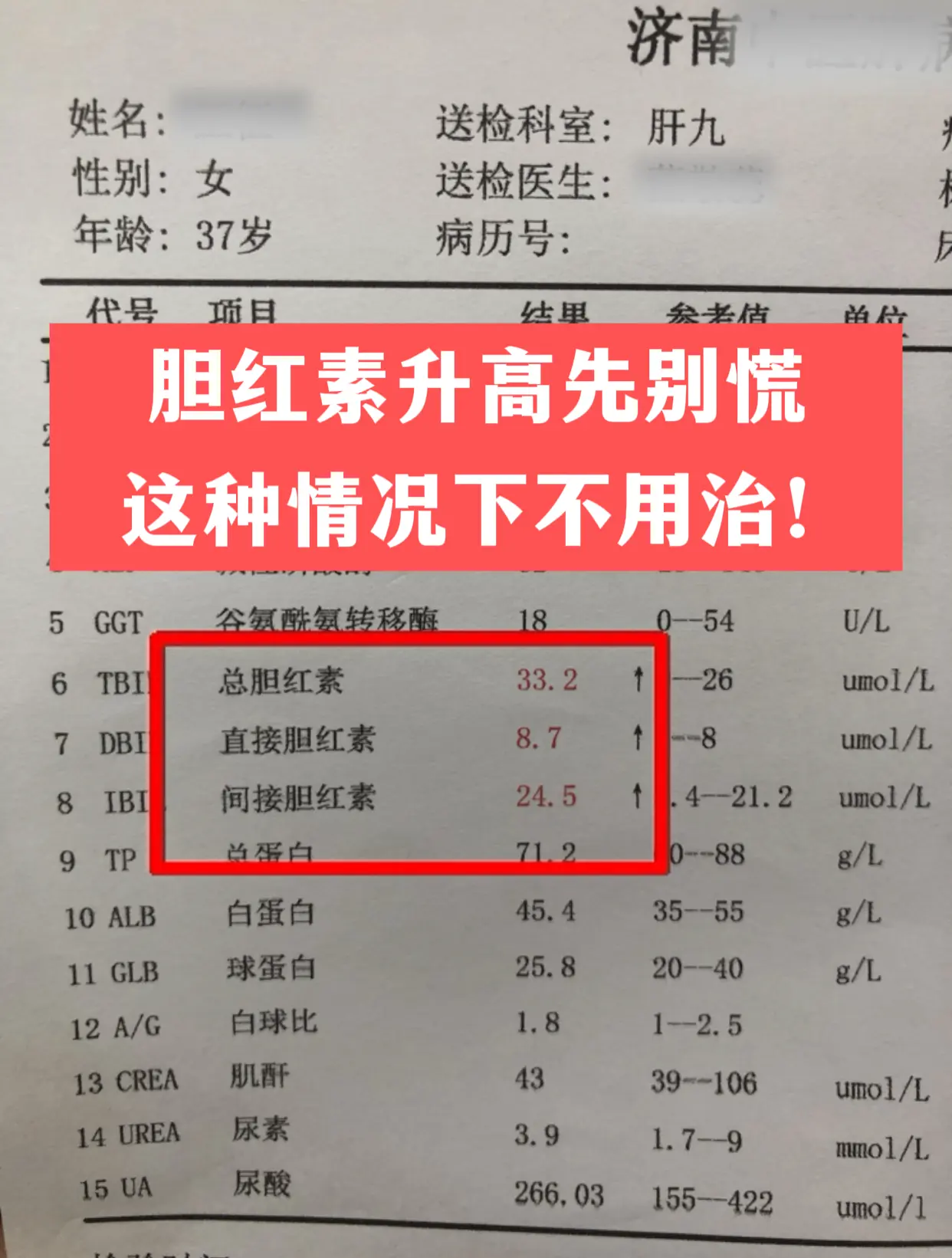 “教授，我三项胆红素全都升高，是不是很危险？”昨天一位患者发来化验单...