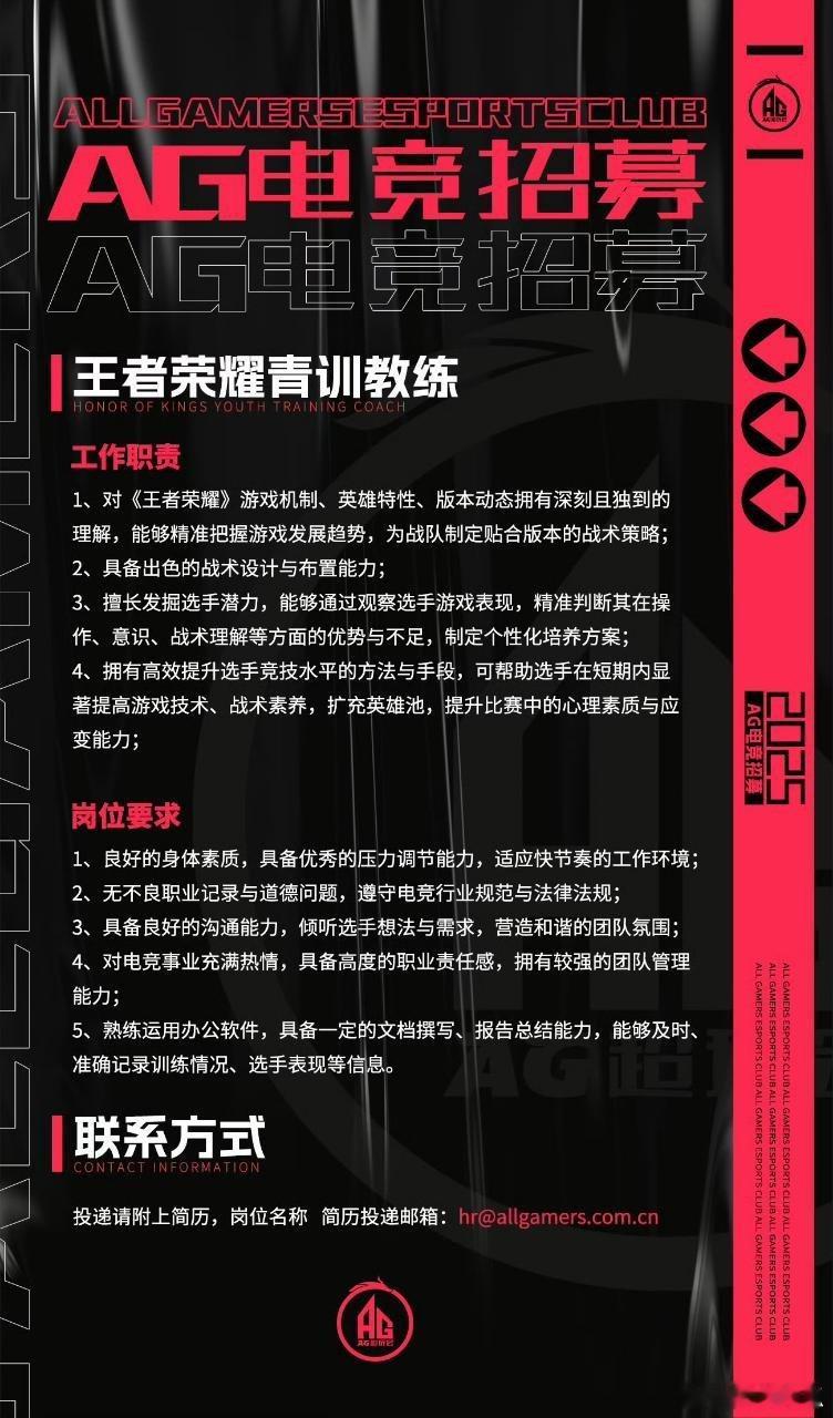 瓜友速报AG也在招青训教练​​​