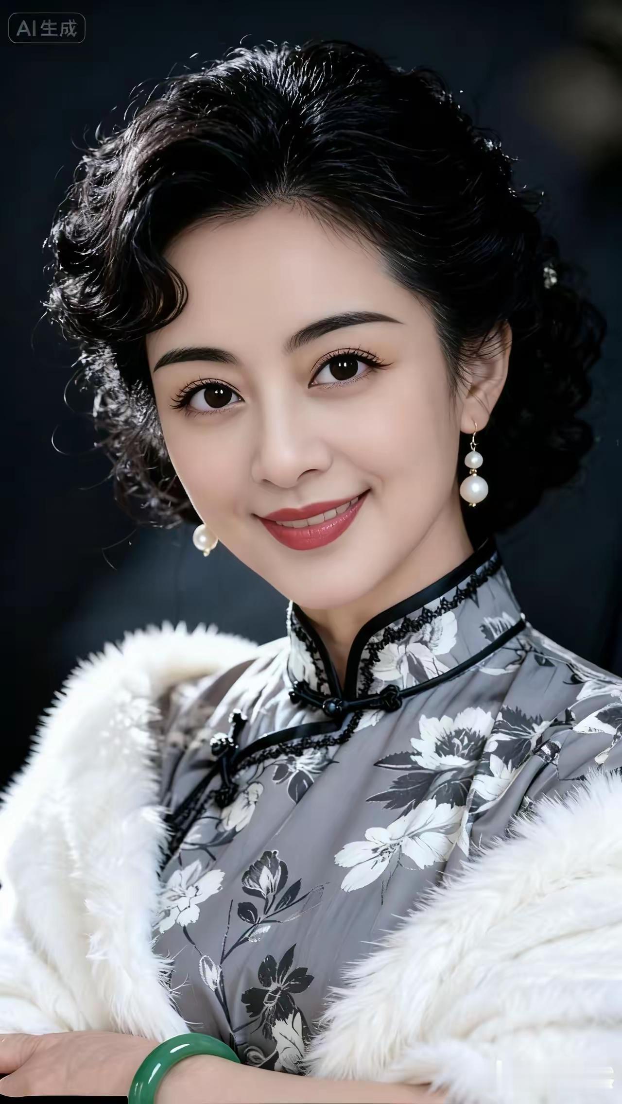 优雅复古风，黑白印花旗袍，搭配珍珠耳环，尽显东方韵味。