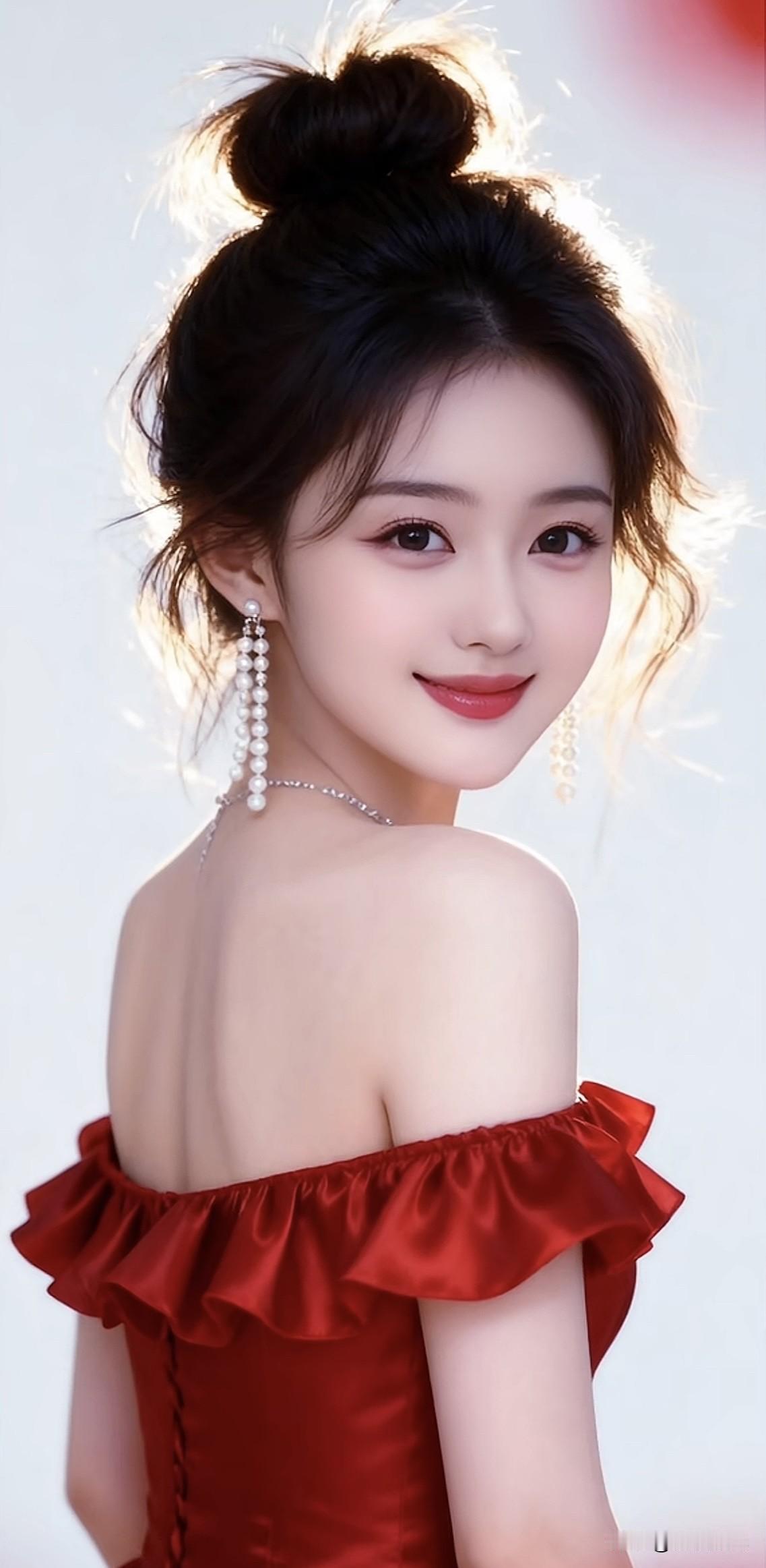 优雅红裙，甜美笑容，闪耀耳环，女神范儿十足！气质红裙女红裙闪耀写真气质红裙穿