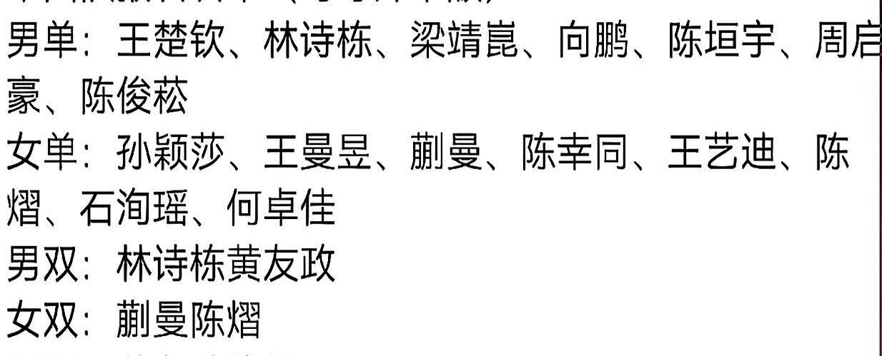 陈熠打三项，输一场就出局20岁小姑娘把全队压力背身上。国乒最新名单出来，王