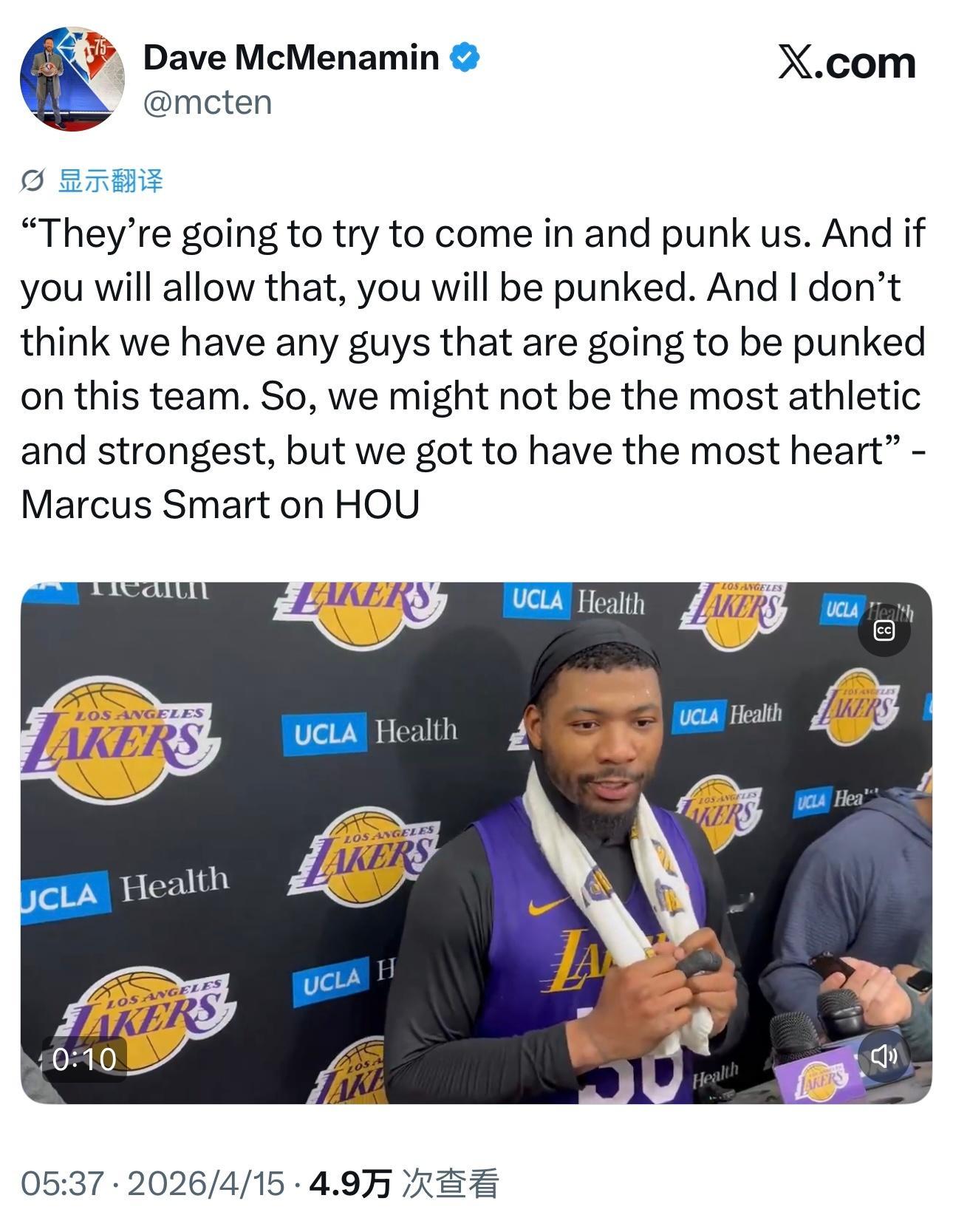 斯玛特谈首轮对阵火箭：“他们会试图上来就给我们下马威，如果放任这种情况，就会被拿