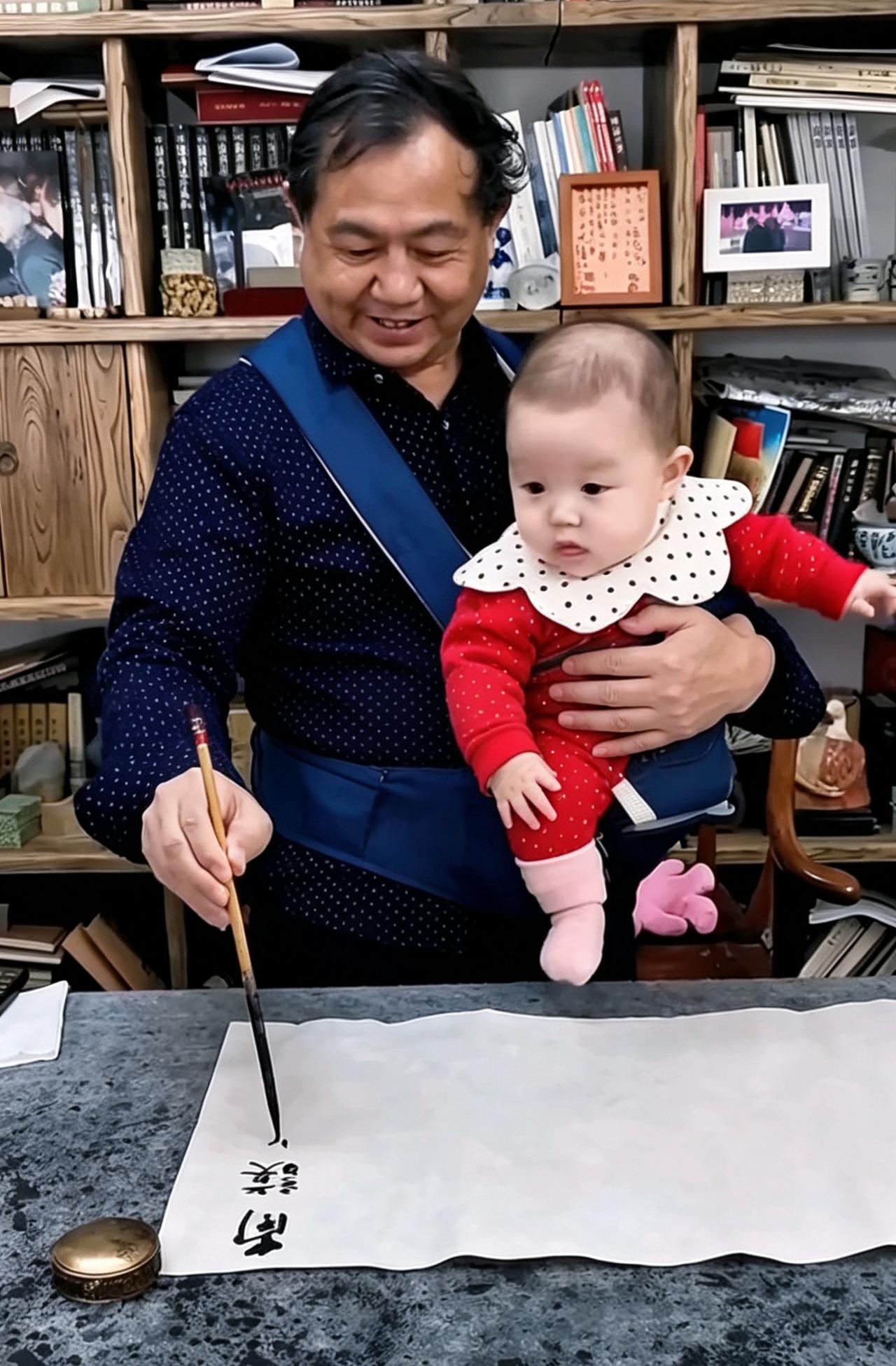 书法家曾翔抱孙写字，是向孙子学习，还是孙子向他学习？很多人见过曾翔创作时大