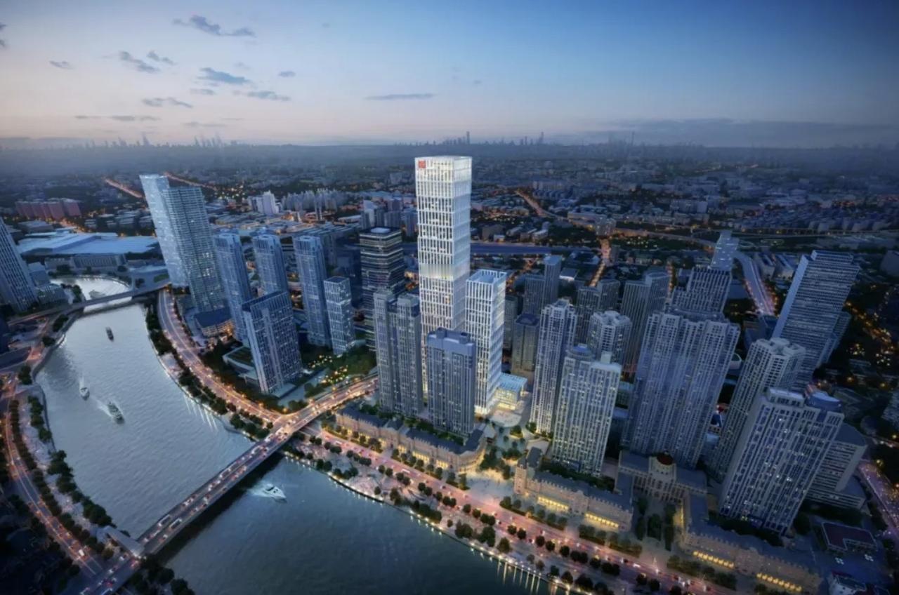 340米天际新章！天津市区第一高楼幕墙施工过半，海河文脉融于云端作为天津市