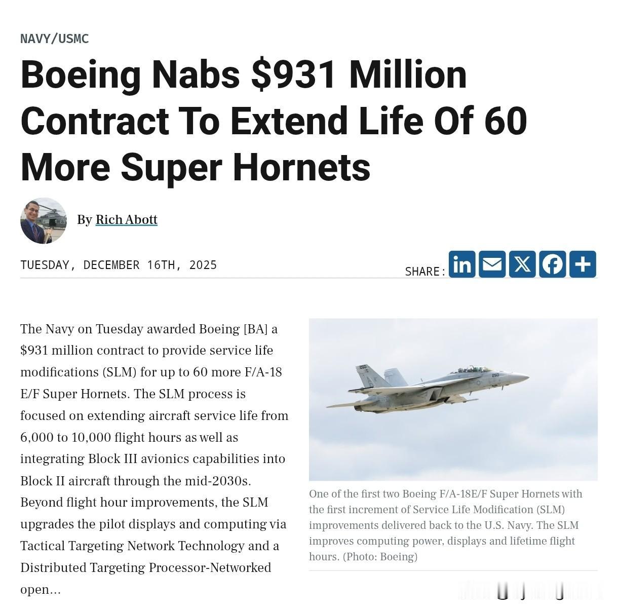 🇺🇸2025年12月16日，美国国防部授予波音公司一份合同，用于升级至多60