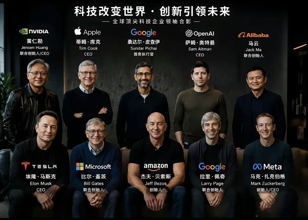 全球科技领袖同框照，中国仅有一位。1.黄仁勋JensenHuang｜NVI