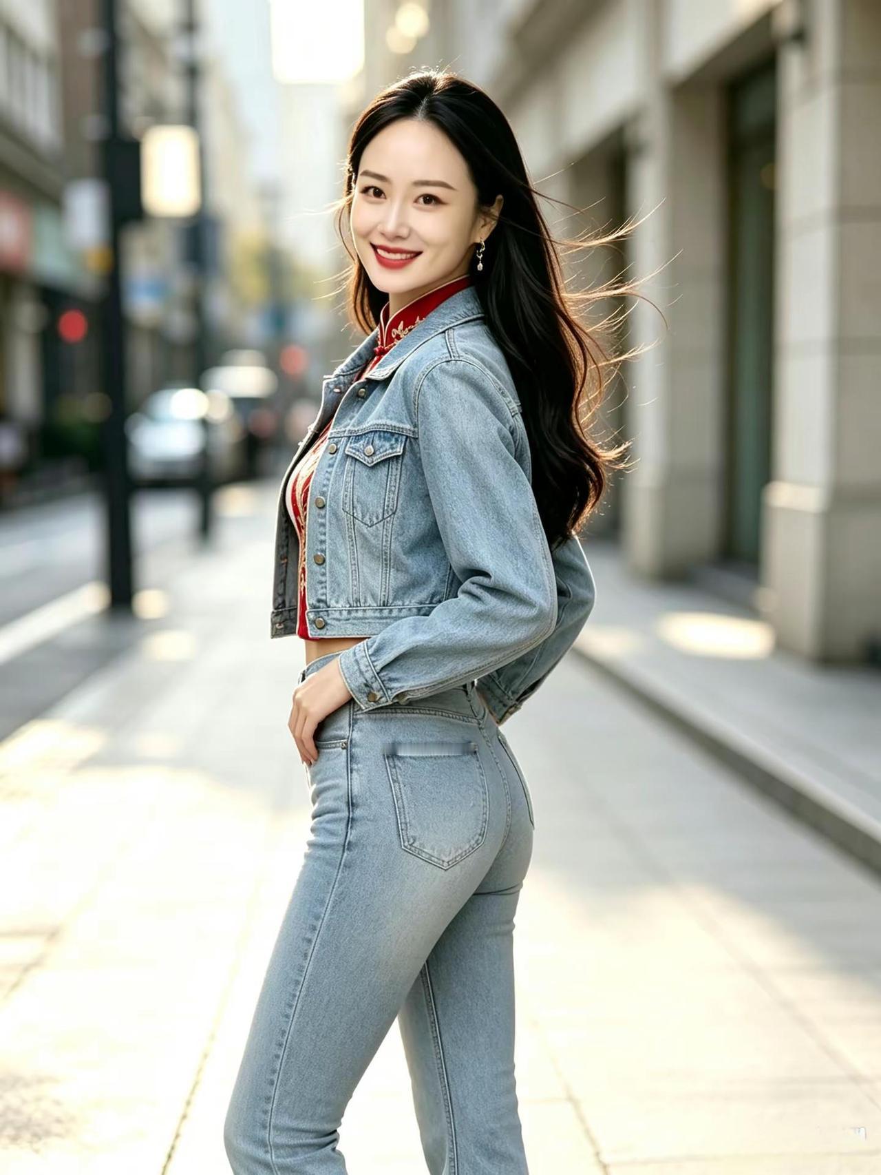 通勤穿搭参考日常穿搭分享街头时髦牛仔裤印花丝巾街头穿搭
