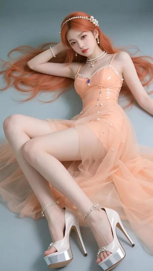 红衣美人倚柱立，珍珠满身映月辉。气质红妆女子红裙闪耀写真月下红衣少女红装美