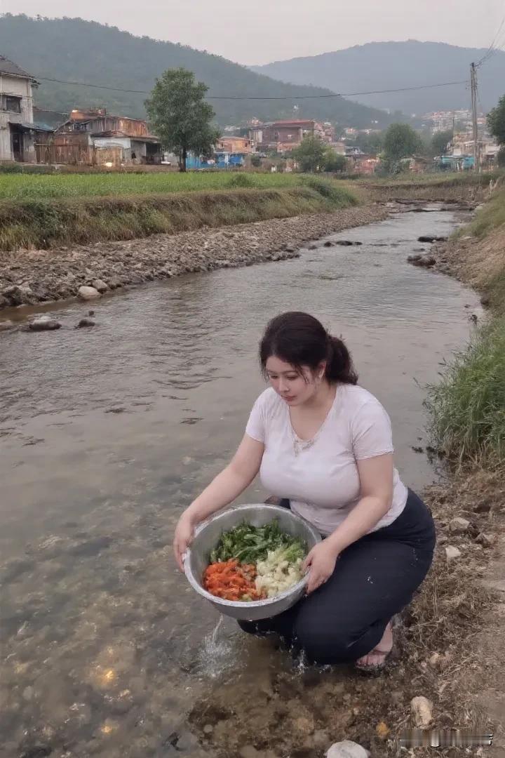 溪边，或着白衣黑裤，或着蓝衫迷彩，又或着灰衣搭配浅色开衫，一次次蹲下身子，于潺潺