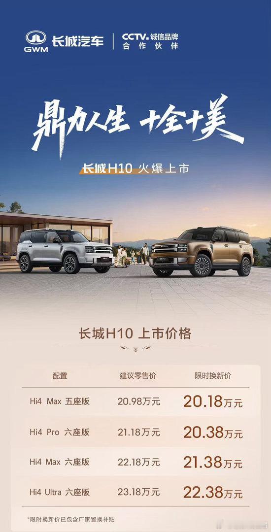 长城H10今天上市！20.18万起，理想L8车主看了都犹豫8月5日，长城全新“大