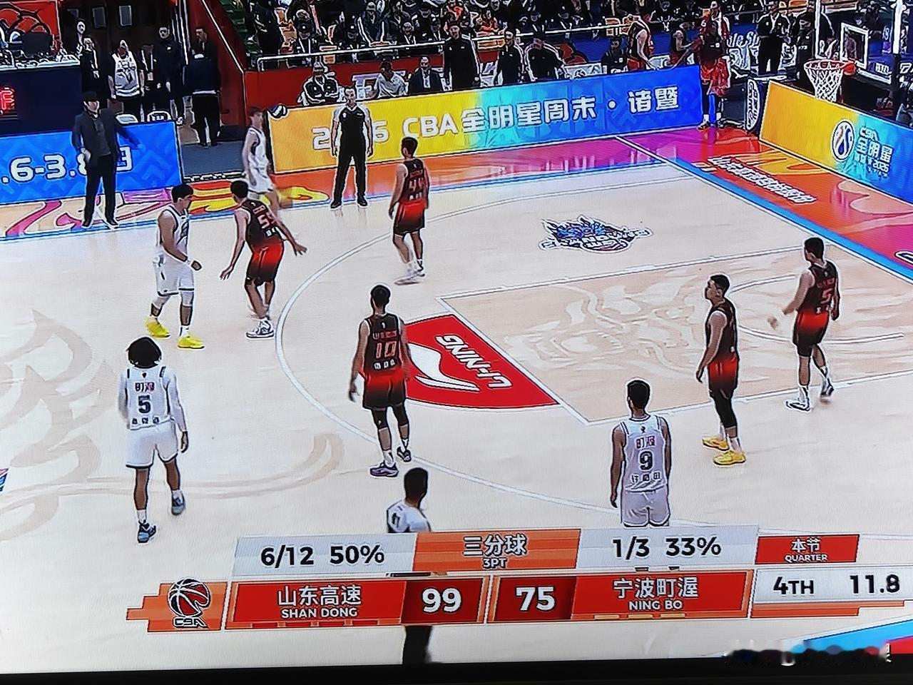 赛前到比赛第一节，宁波町渥队胜卷在握比赛第二节到比赛结束：山东高速队胜券在握，