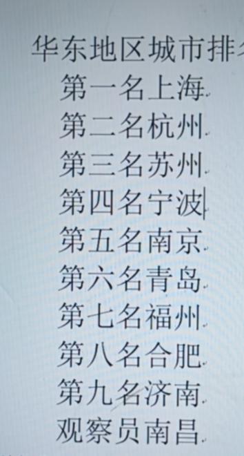 这是某主播网传的华东城市排名！真是笑抽了，济南怎么可能在福州和合肥后面？而且宁
